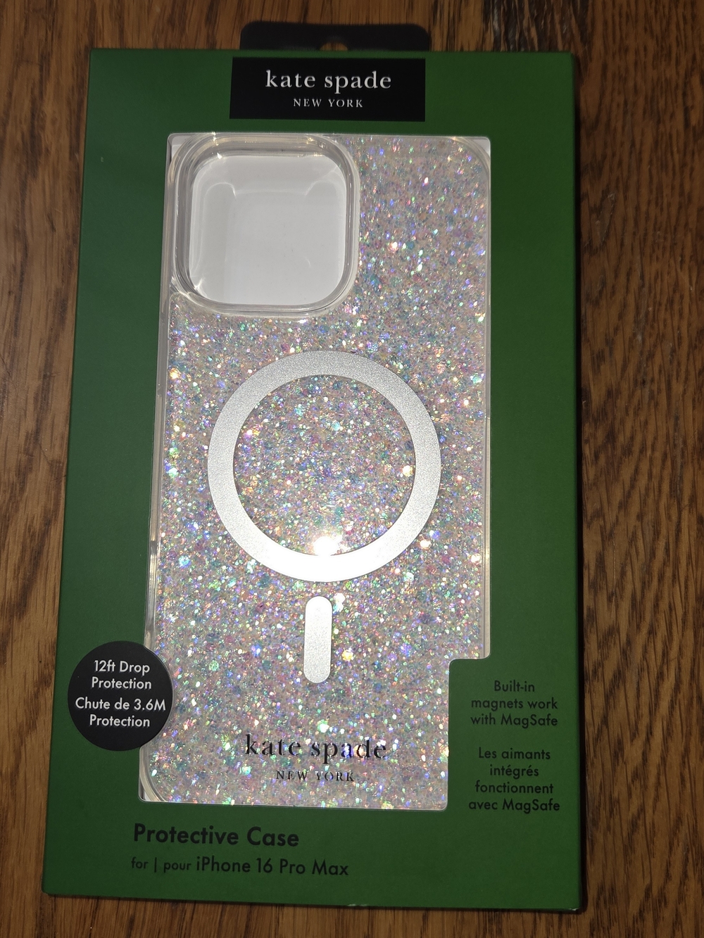 kate spade New York Iridescent Glitter MagSafe iPhone 16 Pro Max Case/Silver. CP